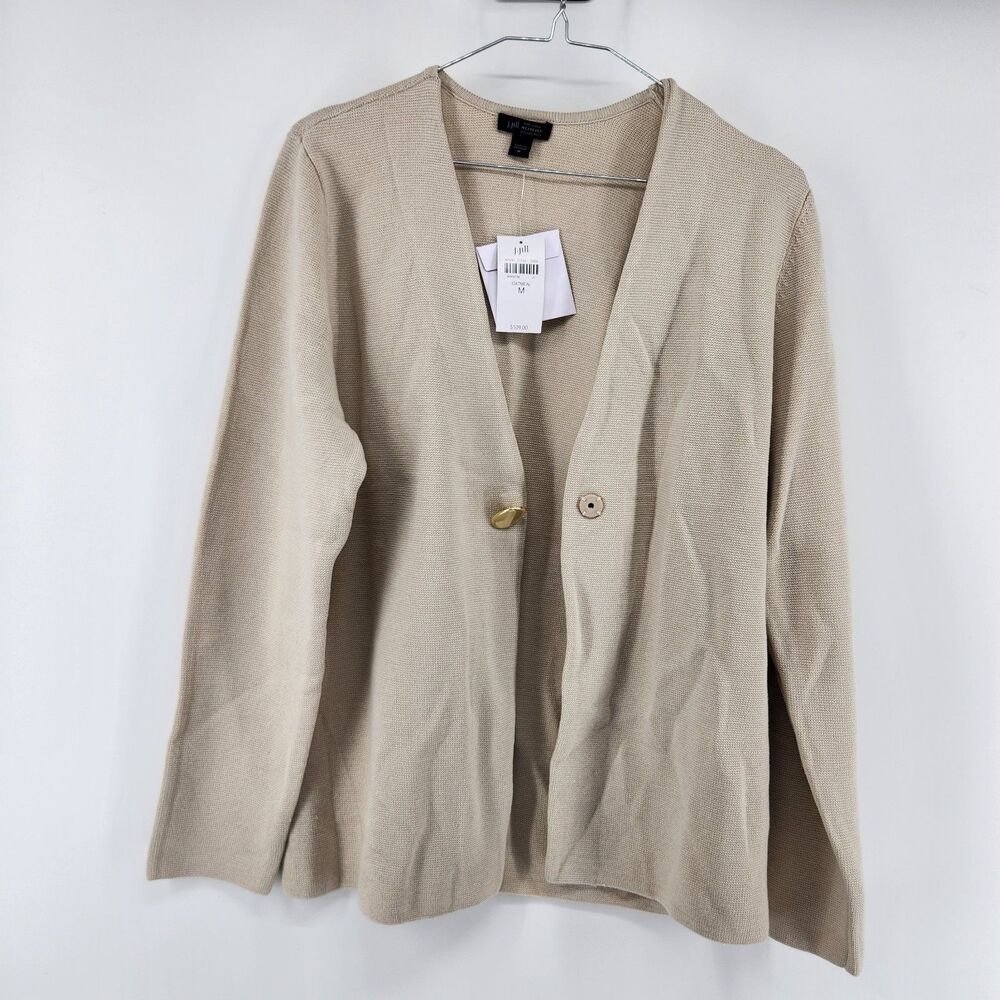 J. Jill Medium Oatmeal Wearever Double Knit Snap Front Cardigan NWT